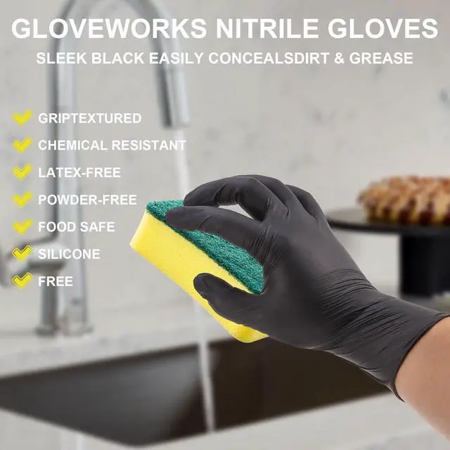 Alt view image 2 of 7 - Ultra-Thick Black Gloves for Kitchen & Cleaning - 100PK Disposable, Food Safe, Chemical Resistant - Heavy-Duty Rubber Gloves for Handling, Sanitation & Safety - Latex-Free, Durable & Comfy