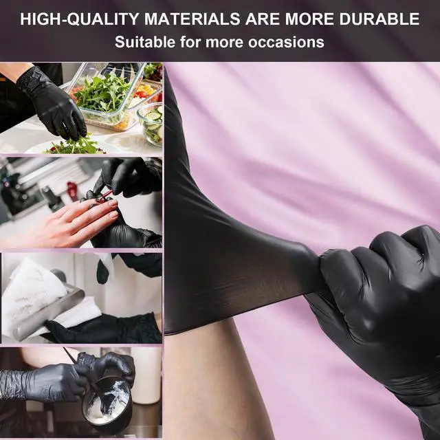Alt view image 4 of 7 - Ultra-Thick Black Gloves for Kitchen & Cleaning - 100PK Disposable, Food Safe, Chemical Resistant - Heavy-Duty Rubber Gloves for Handling, Sanitation & Safety - Latex-Free, Durable & Comfy