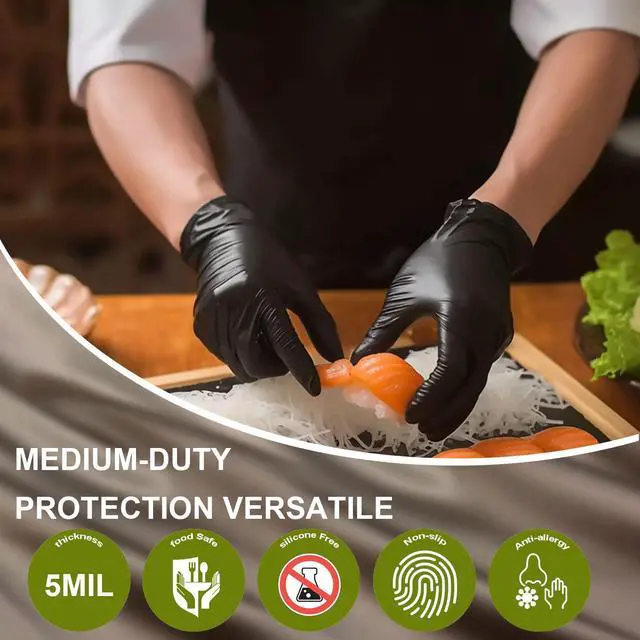 Alt view image 6 of 7 - Ultra-Thick Black Gloves for Kitchen & Cleaning - 100PK Disposable, Food Safe, Chemical Resistant - Heavy-Duty Rubber Gloves for Handling, Sanitation & Safety - Latex-Free, Durable & Comfy