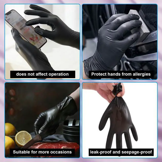 Alt view image 7 of 7 - Ultra-Thick Black Gloves for Kitchen & Cleaning - 100PK Disposable, Food Safe, Chemical Resistant - Heavy-Duty Rubber Gloves for Handling, Sanitation & Safety - Latex-Free, Durable & Comfy