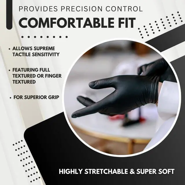 Alt view image 3 of 6 - Disposable Black Nitrile Gloves, Cleaning - Powder & Latex Free - 100 Count Per Box (Medium)