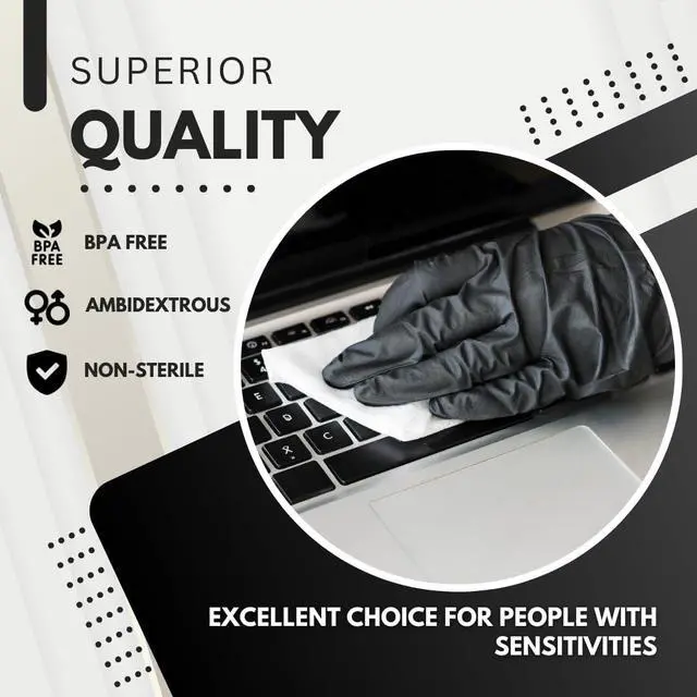 Alt view image 4 of 6 - Disposable Black Nitrile Gloves, Cleaning - Powder & Latex Free - 100 Count Per Box (Medium)