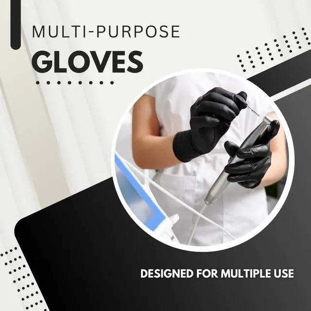 Alt view image 6 of 6 - Disposable Black Nitrile Gloves, Cleaning - Powder & Latex Free - 100 Count Per Box (Medium)