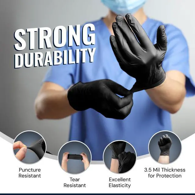 Alt view image 3 of 7 - Black Nitrile Gloves, Medium (100 Pack) | Disposable Gloves | Powder Free, Latex Free, Food Safe | Single-Use | Premium Nitrile Rubber Material for Automotive Work, Cleaning, Cooking