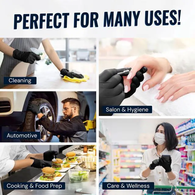 Alt view image 6 of 7 - Black Nitrile Gloves, Medium (100 Pack) | Disposable Gloves | Powder Free, Latex Free, Food Safe | Single-Use | Premium Nitrile Rubber Material for Automotive Work, Cleaning, Cooking