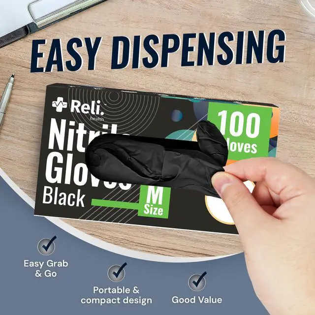 Alt view image 7 of 7 - Black Nitrile Gloves, Medium (100 Pack) | Disposable Gloves | Powder Free, Latex Free, Food Safe | Single-Use | Premium Nitrile Rubber Material for Automotive Work, Cleaning, Cooking