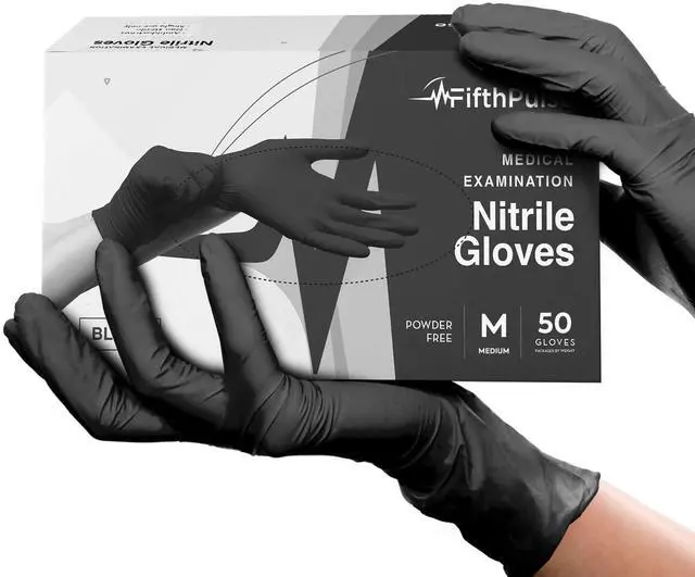 Main image of Black Gloves Disposable Latex Free Medium, 50 Count - Medical and Dental Grade Surgical Gloves - Powder Free Nitrile Gloves Medium - 3 Mil Thickness
