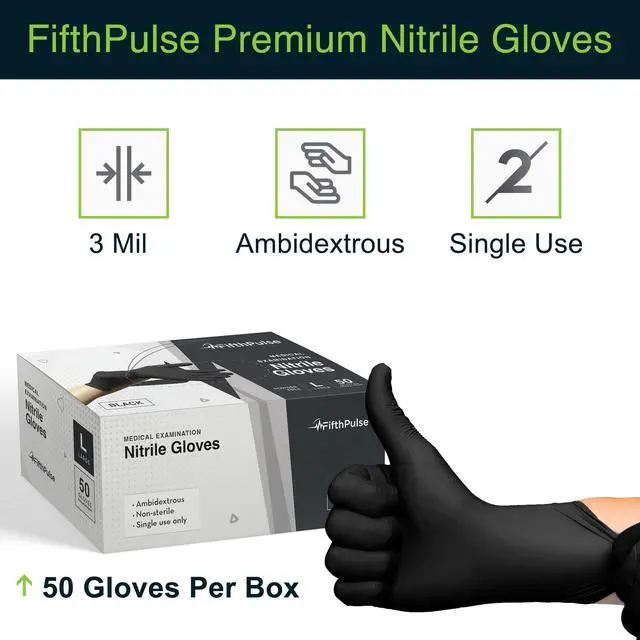 Alt view image 6 of 7 - Black Gloves Disposable Latex Free Medium, 50 Count - Medical and Dental Grade Surgical Gloves - Powder Free Nitrile Gloves Medium - 3 Mil Thickness