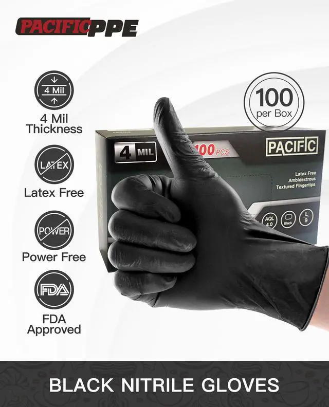Alt view image 2 of 6 - 4 Mil Black Nitrile Disposable Gloves, Food Safe, Latex-Free | Powder free, flexible fit, textured grip, ideal for cleaning, cooking, food prep, household and everyday tasks