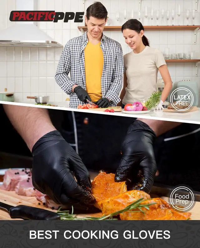 Alt view image 3 of 6 - 4 Mil Black Nitrile Disposable Gloves, Food Safe, Latex-Free | Powder free, flexible fit, textured grip, ideal for cleaning, cooking, food prep, household and everyday tasks
