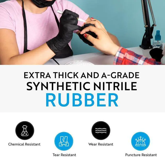 Alt view image 3 of 7 - Medium Black Disposable Nitrile Gloves - 5 Mil, Latex & Powder Free, Textured, Food Safe - Pack of 100; Ideal Cleaning Supplies, Gloves Disposable Latex Free