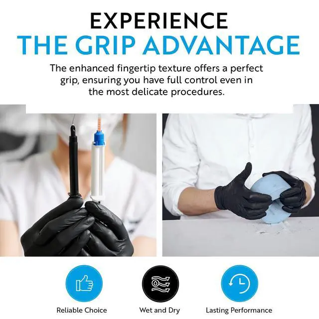Alt view image 4 of 7 - Medium Black Disposable Nitrile Gloves - 5 Mil, Latex & Powder Free, Textured, Food Safe - Pack of 100; Ideal Cleaning Supplies, Gloves Disposable Latex Free