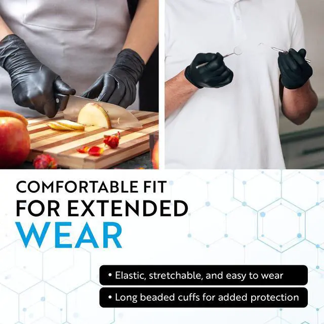 Alt view image 5 of 7 - Medium Black Disposable Nitrile Gloves - 5 Mil, Latex & Powder Free, Textured, Food Safe - Pack of 100; Ideal Cleaning Supplies, Gloves Disposable Latex Free