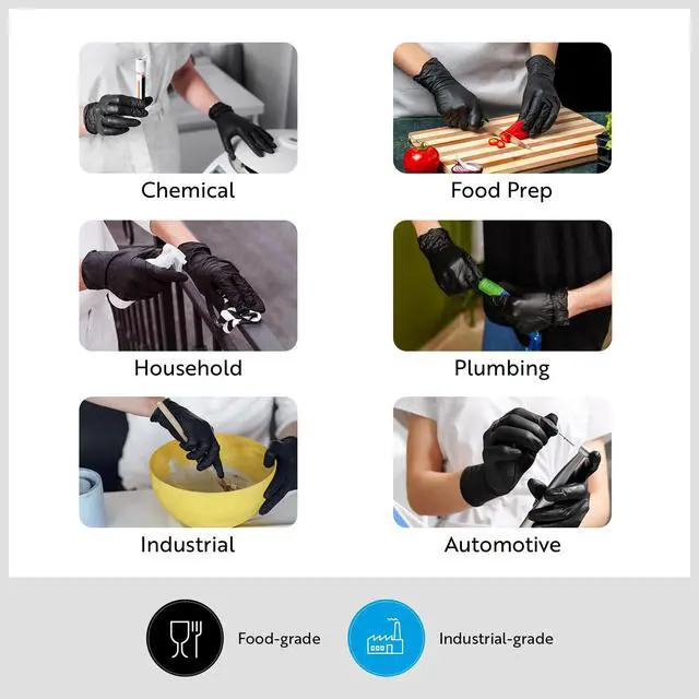 Alt view image 6 of 7 - Medium Black Disposable Nitrile Gloves - 5 Mil, Latex & Powder Free, Textured, Food Safe - Pack of 100; Ideal Cleaning Supplies, Gloves Disposable Latex Free