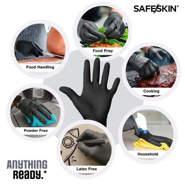 Alt view image 3 of 7 - Ultralight Disposable Nitrile Gloves - 2.0 Mil, Black, Large, 100 Count - Powder Free, Latex Free, All Purpose, Food Prep, Cooking, General Household Use