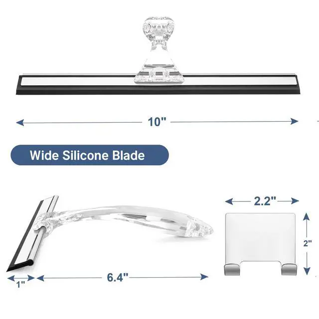 Alt view image 2 of 7 - Squeegee for Shower Glass Door, Shower Squeegee for Glass Doors - Acrylic Handle All-Purpose Squeegee for Shower Doors, Windows, Mirrors, Tiles and Car Glass, 10 Inches - Clear