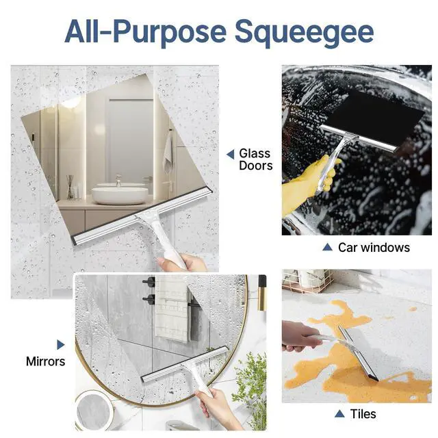 Alt view image 4 of 7 - Squeegee for Shower Glass Door, Shower Squeegee for Glass Doors - Acrylic Handle All-Purpose Squeegee for Shower Doors, Windows, Mirrors, Tiles and Car Glass, 10 Inches - Clear