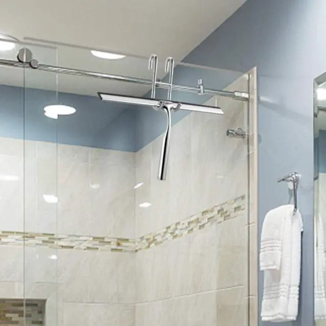 Alt view image 6 of 7 - Shower Squeegee for Glass Doors,12" Large Shower Glass Cleaner | Silicone Blade with Stainless Steel Core, Streak-Free Wiper with Hanger for Bathroom, Kitchen, Car Windows & Mirrors, Siliver