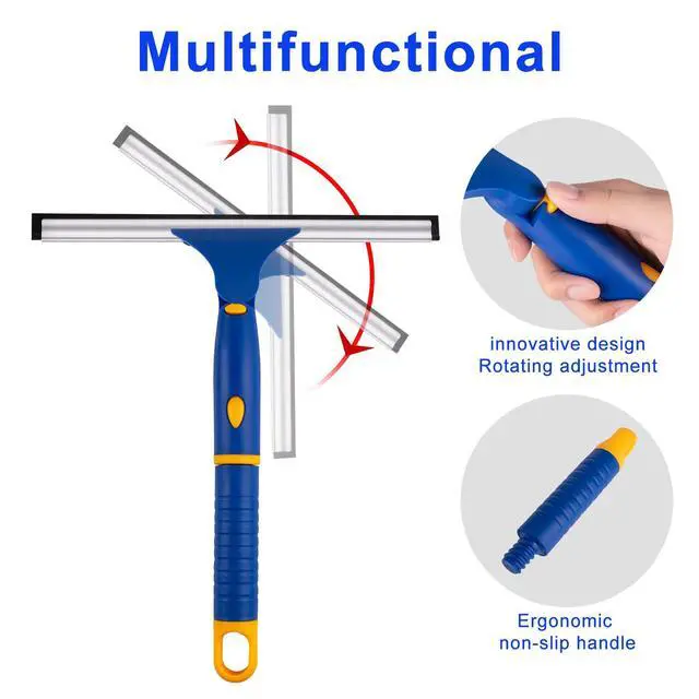 Alt view image 3 of 7 - Swivel Shower Squeegee for Glass Doors, All-Purpose Anti-Slip Window Squeegee with 2 Blades, Window Cleaner Tool Bathroom Squeegee for Shower Doors, Tile Shower WallsMirrors,Car Windshields