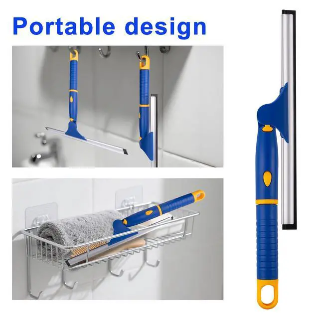 Alt view image 4 of 7 - Swivel Shower Squeegee for Glass Doors, All-Purpose Anti-Slip Window Squeegee with 2 Blades, Window Cleaner Tool Bathroom Squeegee for Shower Doors, Tile Shower WallsMirrors,Car Windshields