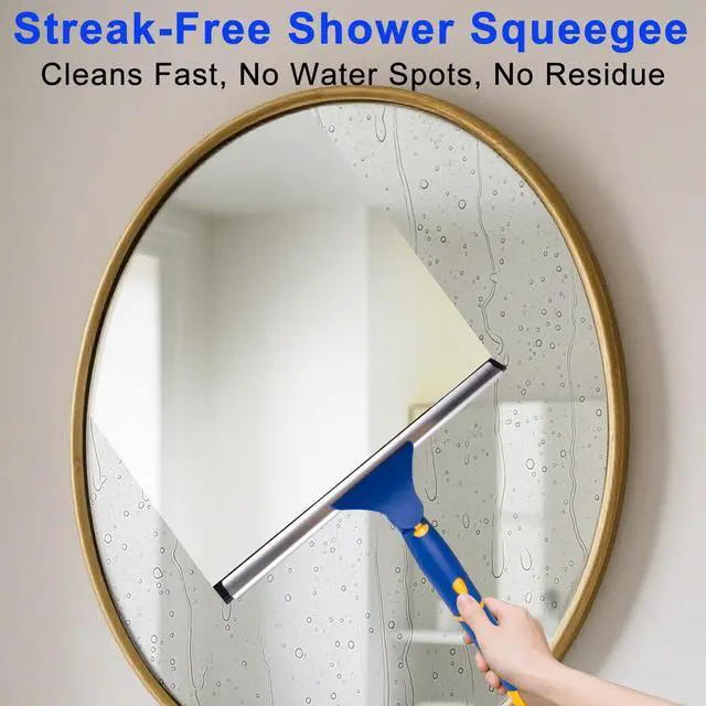 Alt view image 5 of 7 - Swivel Shower Squeegee for Glass Doors, All-Purpose Anti-Slip Window Squeegee with 2 Blades, Window Cleaner Tool Bathroom Squeegee for Shower Doors, Tile Shower WallsMirrors,Car Windshields