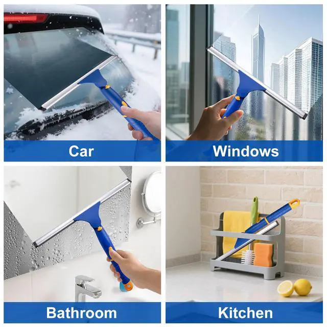 Alt view image 6 of 7 - Swivel Shower Squeegee for Glass Doors, All-Purpose Anti-Slip Window Squeegee with 2 Blades, Window Cleaner Tool Bathroom Squeegee for Shower Doors, Tile Shower WallsMirrors,Car Windshields