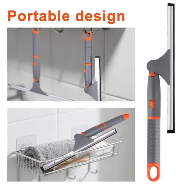 Alt view image 4 of 7 - Swivel Shower Squeegee for Glass Doors, All-Purpose Anti-Slip Window Squeegee with 2 Blades, Window Cleaner Tool Bathroom Squeegee for Shower Doors, Tile Shower WallsMirrors,Car Windshields