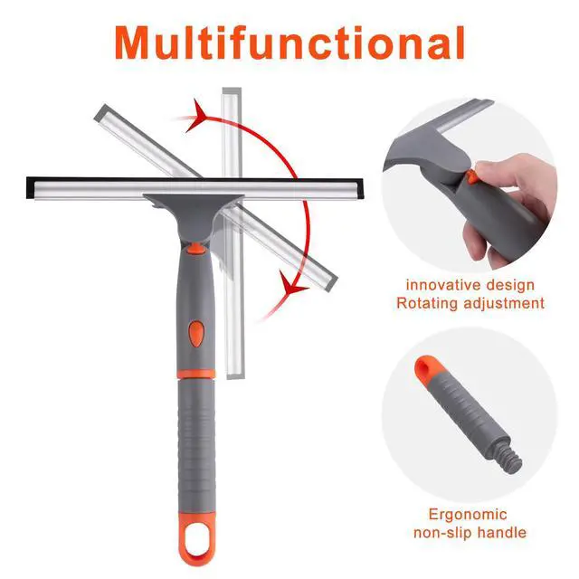 Alt view image 3 of 7 - Swivel Shower Squeegee for Glass Doors, All-Purpose Anti-Slip Window Squeegee with 2 Blades, Window Cleaner Tool Bathroom Squeegee for Shower Doors, Tile Shower WallsMirrors,Car Windshields