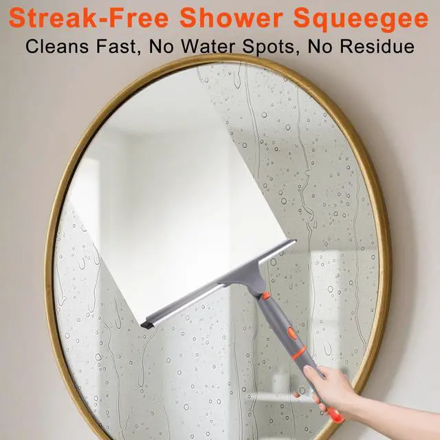 Alt view image 5 of 7 - Swivel Shower Squeegee for Glass Doors, All-Purpose Anti-Slip Window Squeegee with 2 Blades, Window Cleaner Tool Bathroom Squeegee for Shower Doors, Tile Shower WallsMirrors,Car Windshields