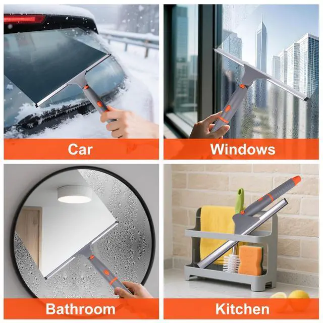 Alt view image 6 of 7 - Swivel Shower Squeegee for Glass Doors, All-Purpose Anti-Slip Window Squeegee with 2 Blades, Window Cleaner Tool Bathroom Squeegee for Shower Doors, Tile Shower WallsMirrors,Car Windshields