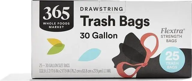 Main image of Flextra Strength Drawstring Trash Bags, 30 Gallon, 25 Count