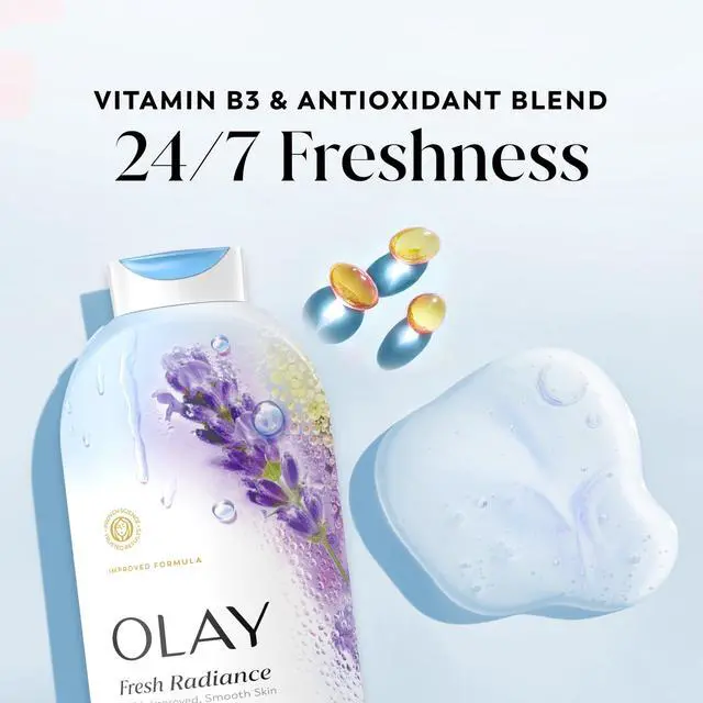 Alt view image 3 of 7 - Body Wash for Women, Fresh Radiance, 24/7 Skin-Loving Freshness, Visibly Radiant, Plant Based Cleansers, Vitamin B3 & Antioxidant Blend, For All Skin Types, Birch Water & Lavender Scent, 22 fl oz