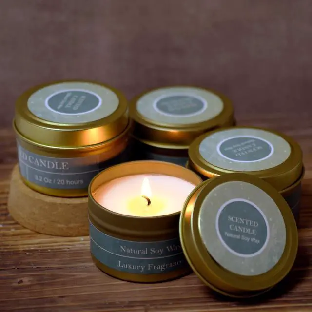 Alt view image 5 of 7 - 4oz Natural Soy Wax Scented Candles 4 Pack 20 Hours Burn Time | Lavender Vanilla Lemon Ocean Breeze Aromatherapy Travel Tin Candles for Stress Relief Relaxation Bath Yoga
