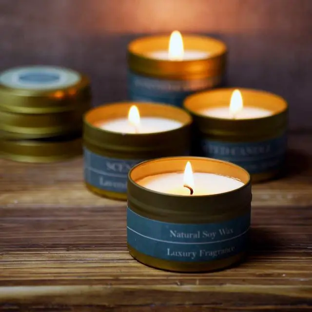 Alt view image 6 of 7 - 4oz Natural Soy Wax Scented Candles 4 Pack 20 Hours Burn Time | Lavender Vanilla Lemon Ocean Breeze Aromatherapy Travel Tin Candles for Stress Relief Relaxation Bath Yoga