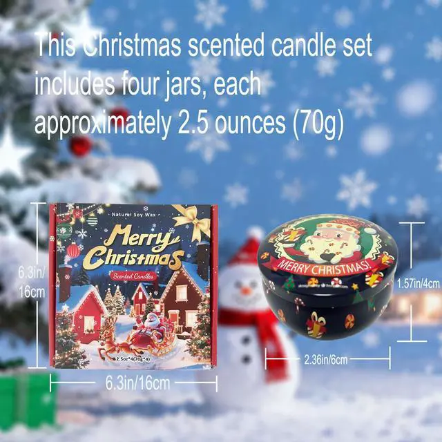 Alt view image 2 of 7 - Christmas Scented Candle Set - 4 Pack (2.5oz Each) - Holiday Scents: Cranberry, Apple Cinnamon, Mistletoe & Christmas Wreath - Natural Soy Wax, Festive Aromatherapy Gifts