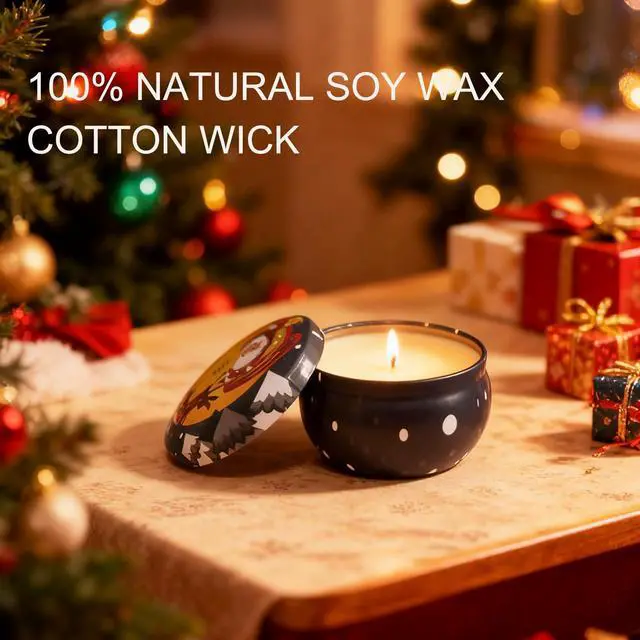 Alt view image 5 of 7 - Christmas Scented Candle Set - 4 Pack (2.5oz Each) - Holiday Scents: Cranberry, Apple Cinnamon, Mistletoe & Christmas Wreath - Natural Soy Wax, Festive Aromatherapy Gifts