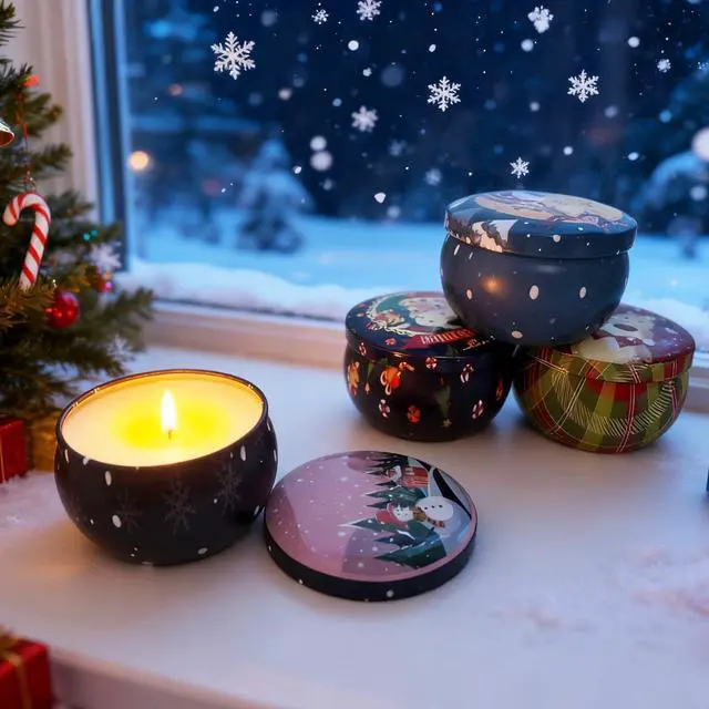 Alt view image 7 of 7 - Christmas Scented Candle Set - 4 Pack (2.5oz Each) - Holiday Scents: Cranberry, Apple Cinnamon, Mistletoe & Christmas Wreath - Natural Soy Wax, Festive Aromatherapy Gifts