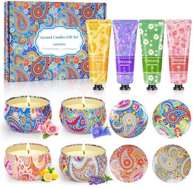 Main image of Gift Baskets for Women - Scented Candles Gift Set & Hand Lotion Cream Set, Christmas Gift Set, Teacher Appreciation Gifts, Holiday Birthday Gift for Mother Wife Coworkers Friends Teacher
