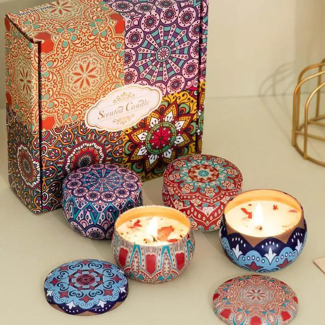 Main image of Scented Candles Gift Set, 2.5 oz Aromatherapy Candles for Home, Portable Candles, Soy Wax Tin Jar Candles for Yoga, Bath Long Lasting Time Candles Gift for Women Lavender/Rose/Vanilla/Wolfberry Orange