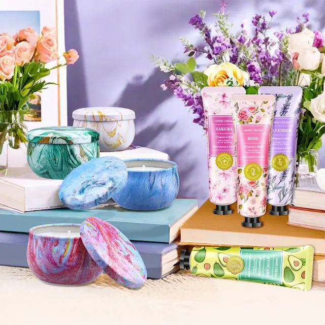 Alt view image 4 of 7 - Gift Baskets for Women: Unique Candles & Hand Cream Lotion Gifts Set, Christmas Gifts, Teacher Appreciation Gifts, Relaxing Spa Holiday Gift Set, Birthday Gift for Wife Coworkers Friends