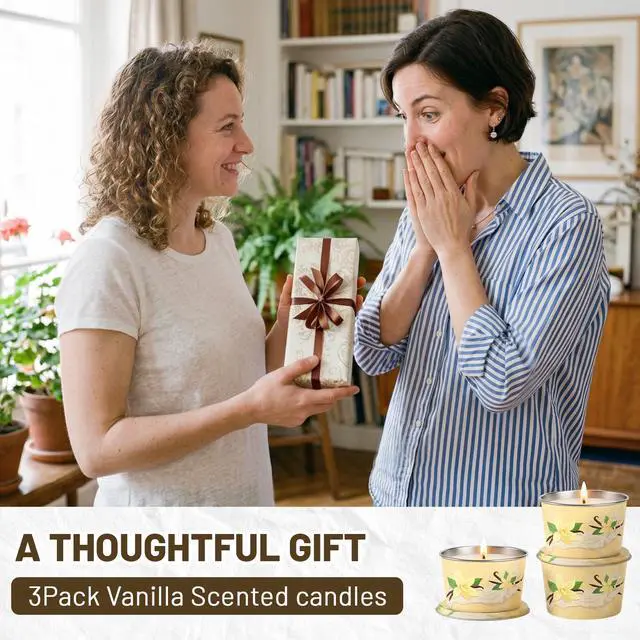 Alt view image 6 of 7 - Vanilla Candle 3 Pack, 2.2oz Vanilla Scented Candles for Home Relaxation, Natural Soy Wax with Essential Oils, Birthday Valentine Housewarming Gifts Candle for Women Men