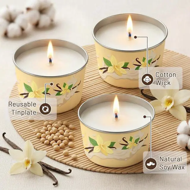 Alt view image 3 of 7 - Vanilla Candle 3 Pack, 2.2oz Vanilla Scented Candles for Home Relaxation, Natural Soy Wax with Essential Oils, Birthday Valentine Housewarming Gifts Candle for Women Men