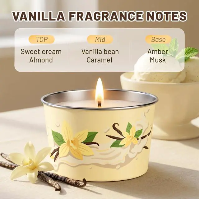 Alt view image 7 of 7 - Vanilla Candle 3 Pack, 2.2oz Vanilla Scented Candles for Home Relaxation, Natural Soy Wax with Essential Oils, Birthday Valentine Housewarming Gifts Candle for Women Men