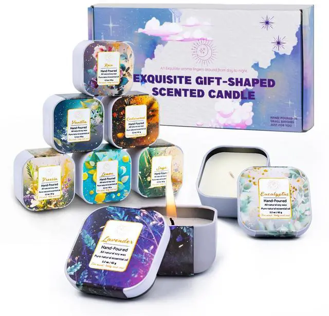 Main image of Premium 8-Pack Organic Aromatherapy Candles, Hand-Poured Soy Wax Jars, Natural Fragrance for Home Décor, Housewarming, Birthdays, and Relaxing Evenings