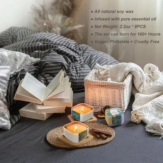 Alt view image 5 of 7 - Premium 8-Pack Organic Aromatherapy Candles, Hand-Poured Soy Wax Jars, Natural Fragrance for Home Décor, Housewarming, Birthdays, and Relaxing Evenings