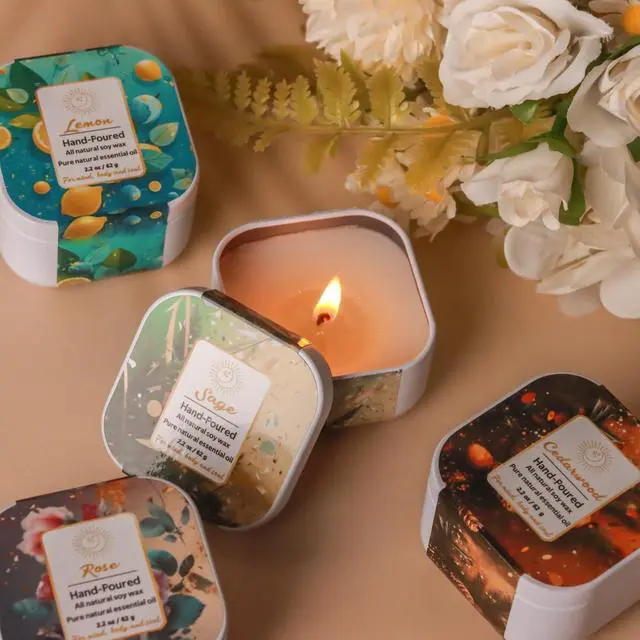 Alt view image 6 of 7 - Premium 8-Pack Organic Aromatherapy Candles, Hand-Poured Soy Wax Jars, Natural Fragrance for Home Décor, Housewarming, Birthdays, and Relaxing Evenings
