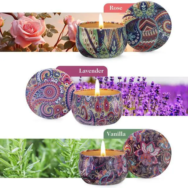 Alt view image 2 of 7 - 3 Pack Scented Candles, 2.5 oz Aromatherapy Candles with Floral Scents,Soy Candles Set with 72H Burning Time,Ideal Gift for Women (Lavender+Vanilla+Rose)