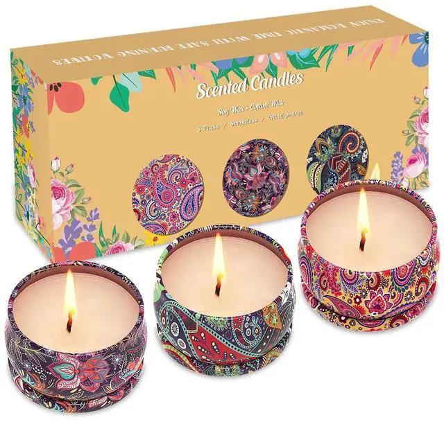 Main image of 3 Pack Home Scented Candles - Strong Lavender, Vanilla & Rose Candle, 2.5 Oz, 100% Soy, Non-Toxic, Small Candle Set for Aromatherapy & Gifts, Baby Shower Prizes