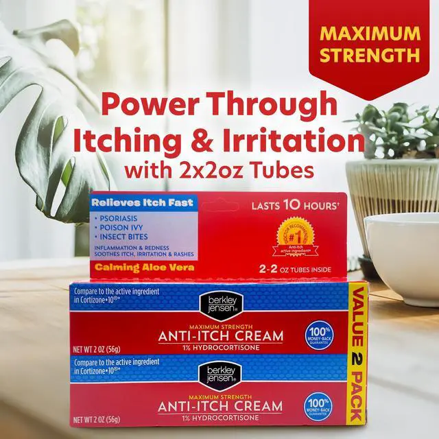 Alt view image 3 of 7 - Maximum Strength Anti-Itch Cream (4 oz.), with Calming Aloe Vera, 1% Hydrocortisone Itch Relief for Eczema, Psoriasis, Bug Bites, Poison Ivy, Oak and Sumac, 2 oz. Tube (Pack of 2)