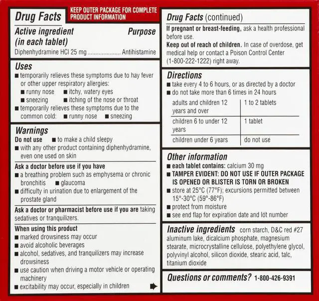 Alt view image 4 of 4 - Antihistamine Allergy Relief Diphenhydramine HCl, 25mg Mini Tablets, 24 Count Pack of 2